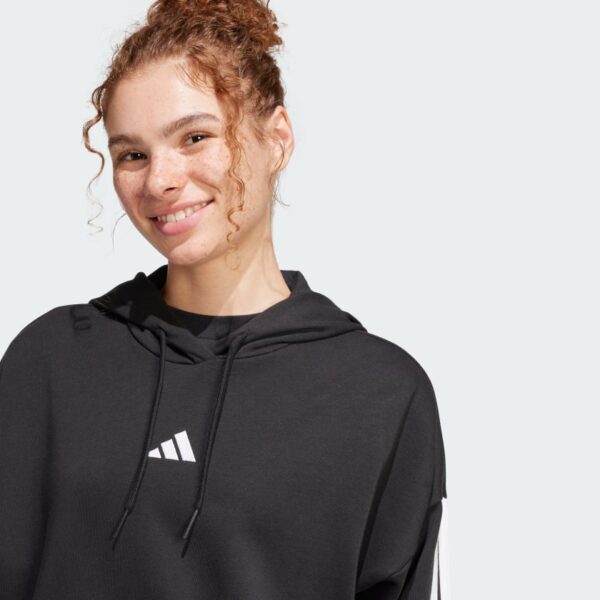 Sudadera con capucha corta de felpa francesa Adidas Essentials de 3 bandas para mujer-