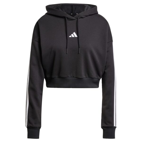 Sudadera con capucha corta de felpa francesa Adidas Essentials de 3 bandas para mujer-