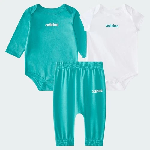 Conjunto de body y pantalón Adidas para niños con logotipo lineal de 3 piezas-