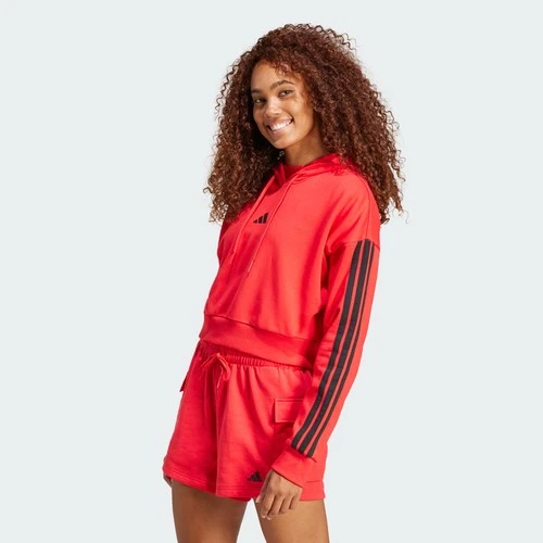 Sudadera con capucha corta de felpa francesa Adidas Essentials de 3 bandas para mujer-