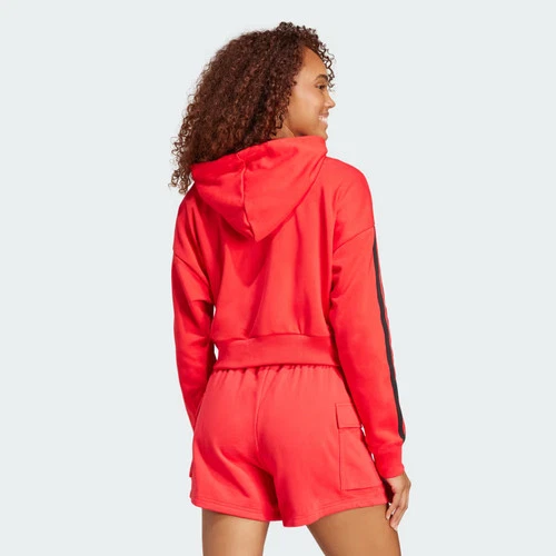 Sudadera con capucha corta de felpa francesa Adidas Essentials de 3 bandas para mujer-