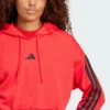 Sudadera con capucha corta de felpa francesa Adidas Essentials de 3 bandas para mujer-