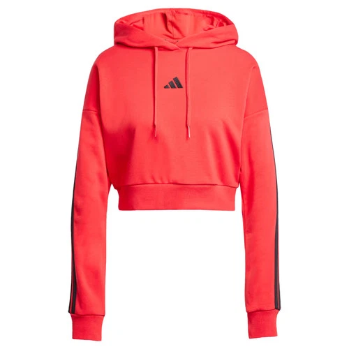 Sudadera con capucha corta de felpa francesa Adidas Essentials de 3 bandas para mujer-