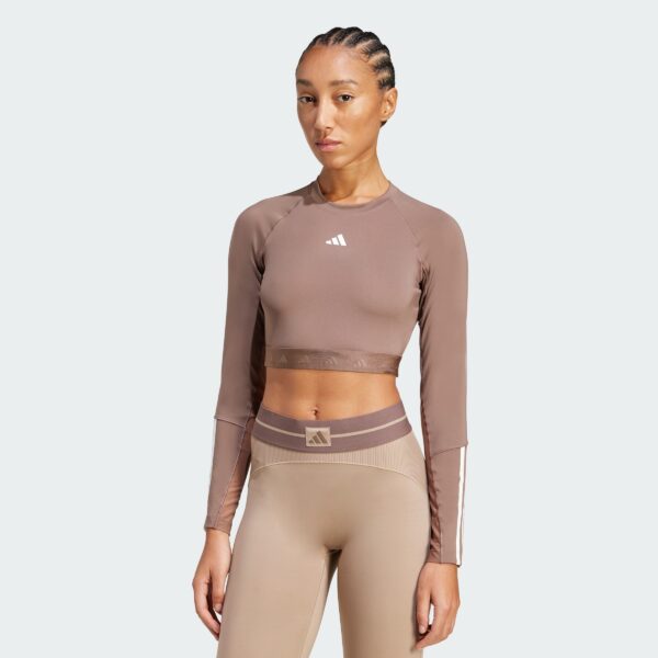 Camiseta corta de entrenamiento Adidas Hyperglam de manga larga para mujer-