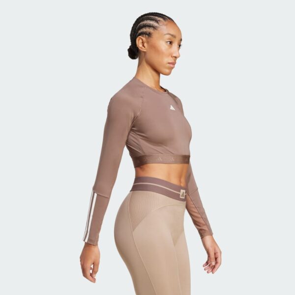 Camiseta corta de entrenamiento Adidas Hyperglam de manga larga para mujer-