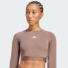 Camiseta corta de entrenamiento Adidas Hyperglam de manga larga para mujer-