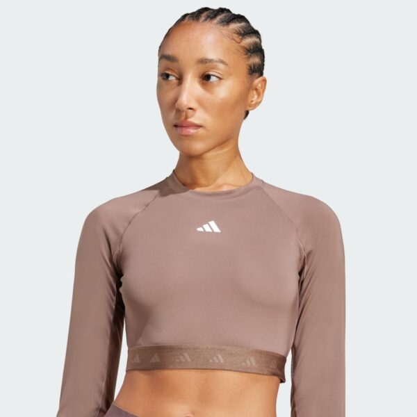 Camiseta corta de entrenamiento Adidas Hyperglam de manga larga para mujer-