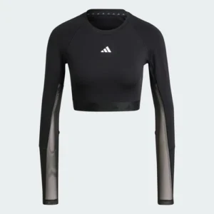 Camiseta corta de entrenamiento Adidas Hyperglam de manga larga para mujer-