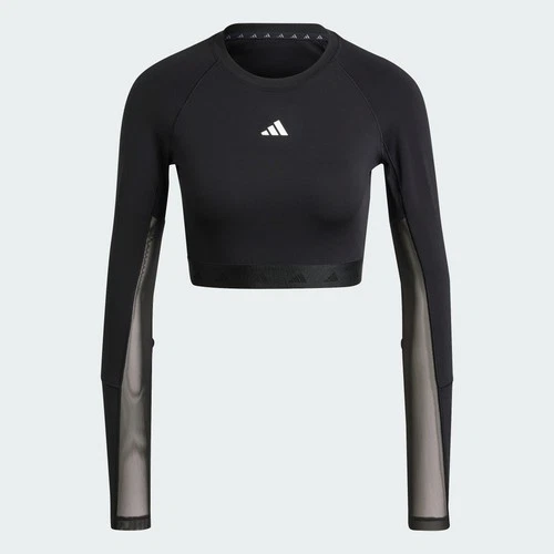 Camiseta corta de entrenamiento Adidas Hyperglam de manga larga para mujer-